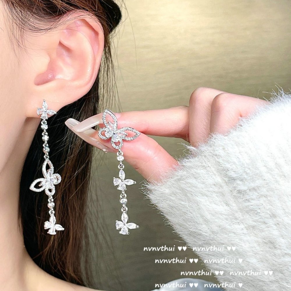 Butterfly diamond earrings plated 18K gold bow necklace bracelet set